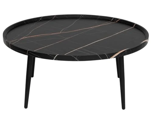 Lisa Design - Helsinki - Table Basse - Effet marbre - 80 cm, Noir
