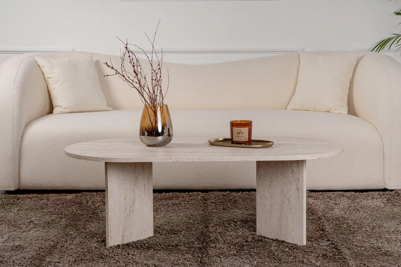 Hanah Home Élégante Table à café, Travertine, 119 x 39,8 x 60 cm, 100% mélamine, épaisseur 18 mm, Design élégant en marbre pour espaces de Vie Modernes