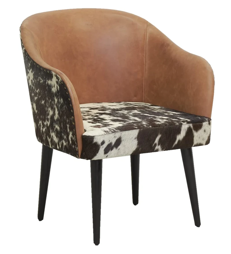 AUBRY GASPARD Fauteuil en Cuir Camel et Peau de Vache