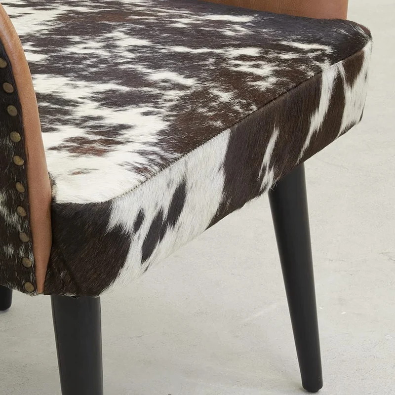 AUBRY GASPARD Fauteuil en Cuir Camel et Peau de Vache