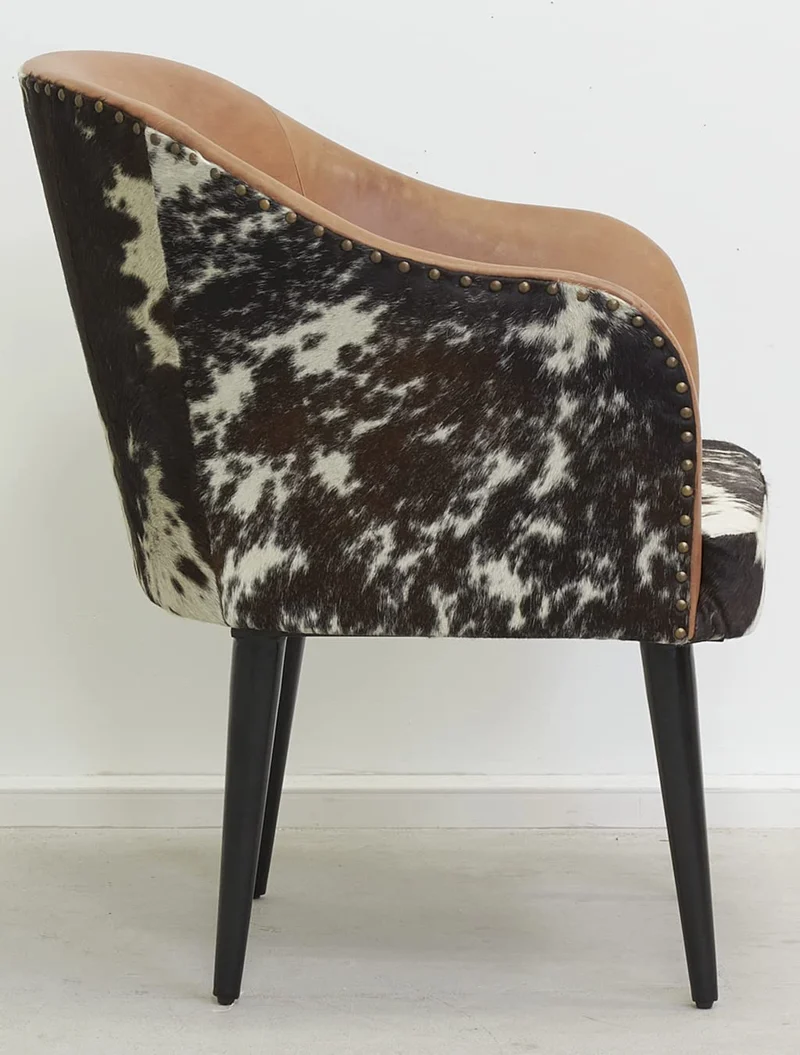 AUBRY GASPARD Fauteuil en Cuir Camel et Peau de Vache