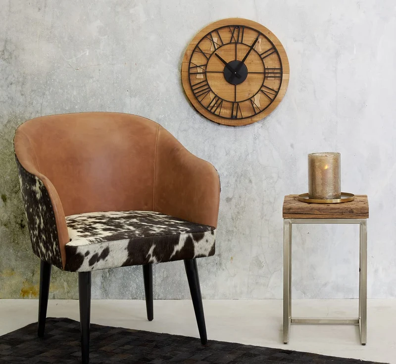 AUBRY GASPARD Fauteuil en Cuir Camel et Peau de Vache