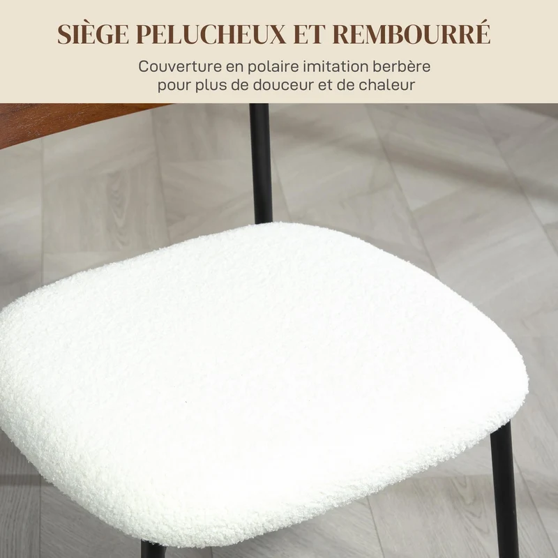 HOMCOM Lot de 2 chaises Salle à Manger Chaise de Cuisine Vintage Chaise de Salon rembourrée avec Assise Effet Bouclette, Dossier courbé Effet Bois pour Salon, Salle à Manger, Chambre, crème et Marron