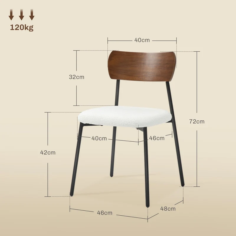 HOMCOM Lot de 2 chaises Salle à Manger Chaise de Cuisine Vintage Chaise de Salon rembourrée avec Assise Effet Bouclette, Dossier courbé Effet Bois pour Salon, Salle à Manger, Chambre, crème et Marron