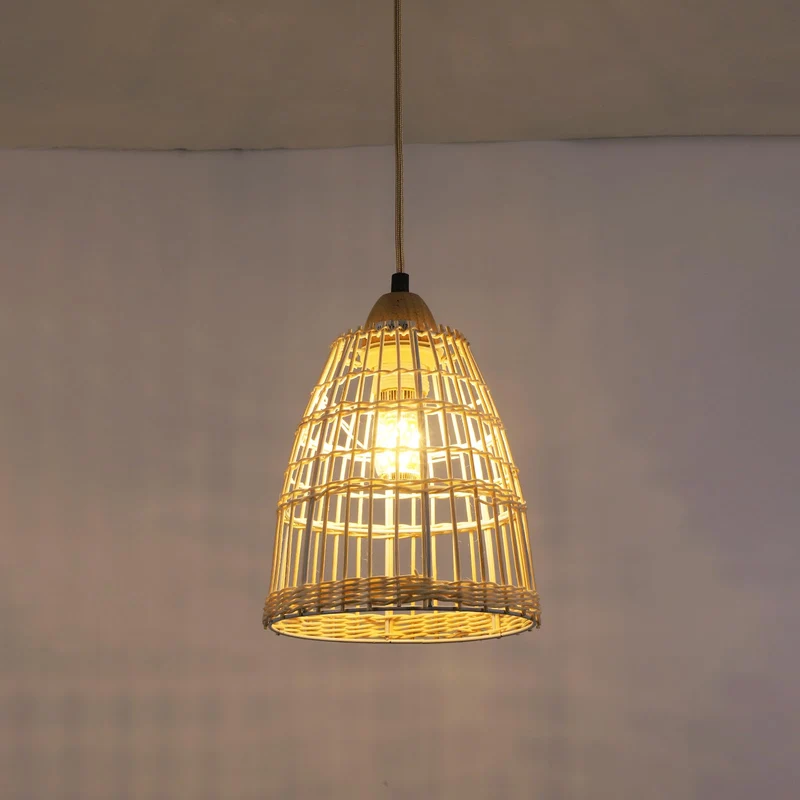 DAXGD Lampe Suspension en Rotin Bambou Naturel, Suspension Luminaire La Main Lampe Vintage, Boho Lustre Plafonnier en Osier Suspension Réglable E27 pour Table À Manger Couloir Cuisine Salon