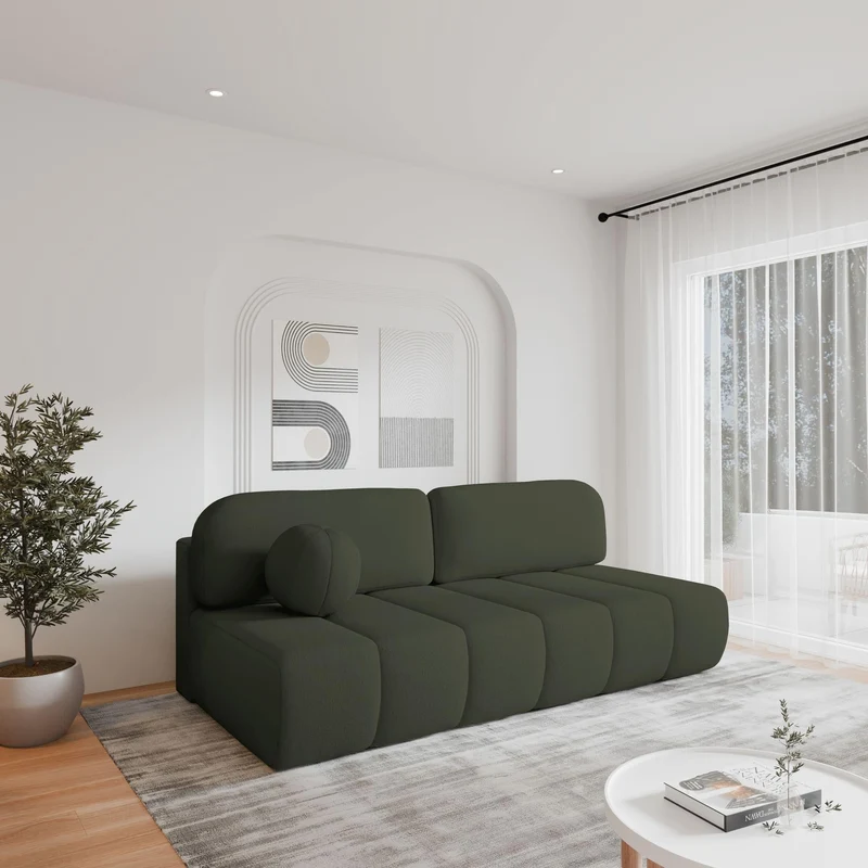 mb-moebel Canapé Confortable avec Fonction Sommeil, Revêtement Bouclé élégant, (LxHxP):210x88x104 cm - Fluffy en Bouclette (Vert foncé (Arena 12))
