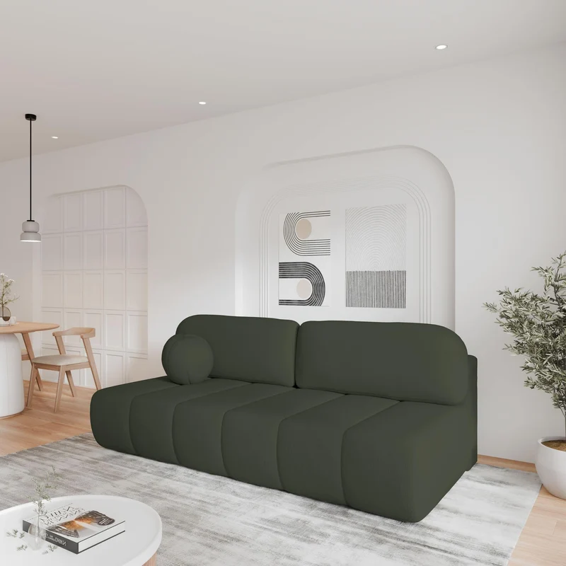 mb-moebel Canapé Confortable avec Fonction Sommeil, Revêtement Bouclé élégant, (LxHxP):210x88x104 cm - Fluffy en Bouclette (Vert foncé (Arena 12))