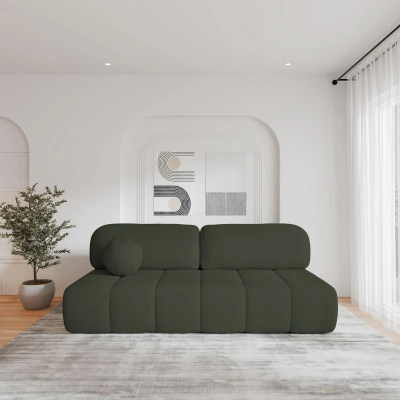 mb-moebel Canapé Confortable avec Fonction Sommeil, Revêtement Bouclé élégant, (LxHxP):210x88x104 cm - Fluffy en Bouclette (Vert foncé (Arena 12))