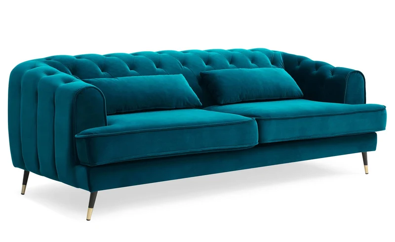 Menzzo Canapé capitonné 3 Places Style Boudoir Glams Velours Bleu Canard