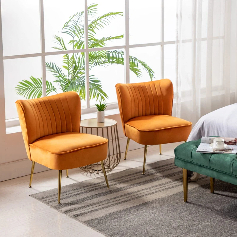 chairus Chaise de Salon en Velours Fauteuil de Chambre Comfortable Chaise Rembourrée Canapé 1 Place (Orange- 1 Piece)