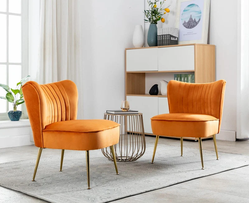 chairus Chaise de Salon en Velours Fauteuil de Chambre Comfortable Chaise Rembourrée Canapé 1 Place (Orange- 1 Piece)