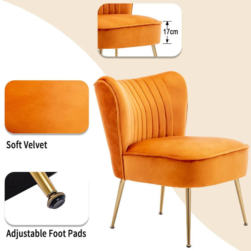 chairus Chaise de Salon en Velours Fauteuil de Chambre Comfortable Chaise Rembourrée Canapé 1 Place (Orange- 1 Piece)