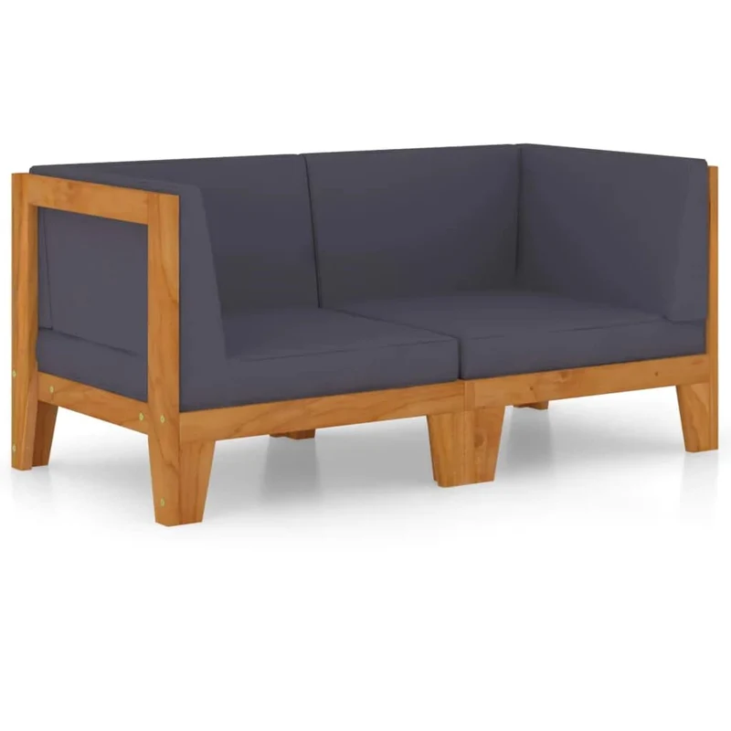 vidaXL Bois d'Acacia Massif Canapé 2 Places avec Coussins Sofa de Terrasse Canapé d'Extérieur Meuble de Terrasse Meuble d'Extérieur Gris Foncé