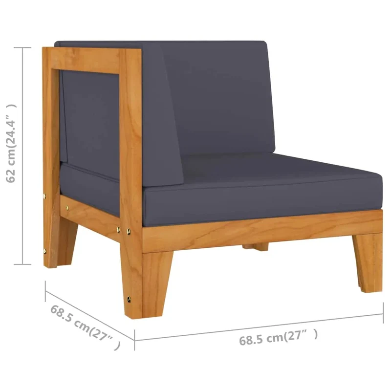 vidaXL Bois d'Acacia Massif Canapé 2 Places avec Coussins Sofa de Terrasse Canapé d'Extérieur Meuble de Terrasse Meuble d'Extérieur Gris Foncé