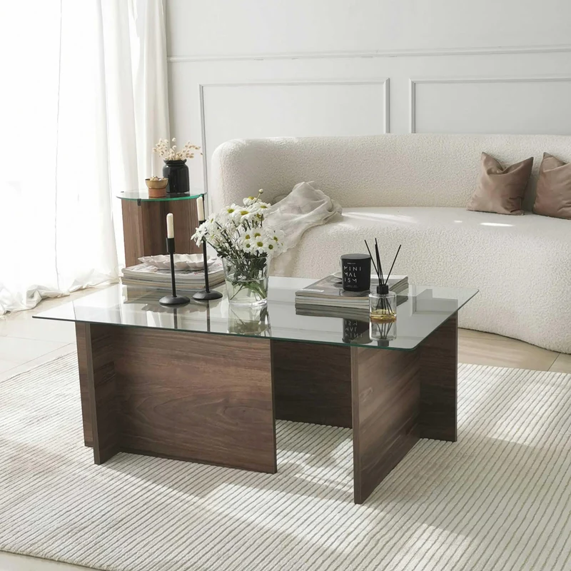 Emob - Table Basse Locelso | Verre trempé | Noyer