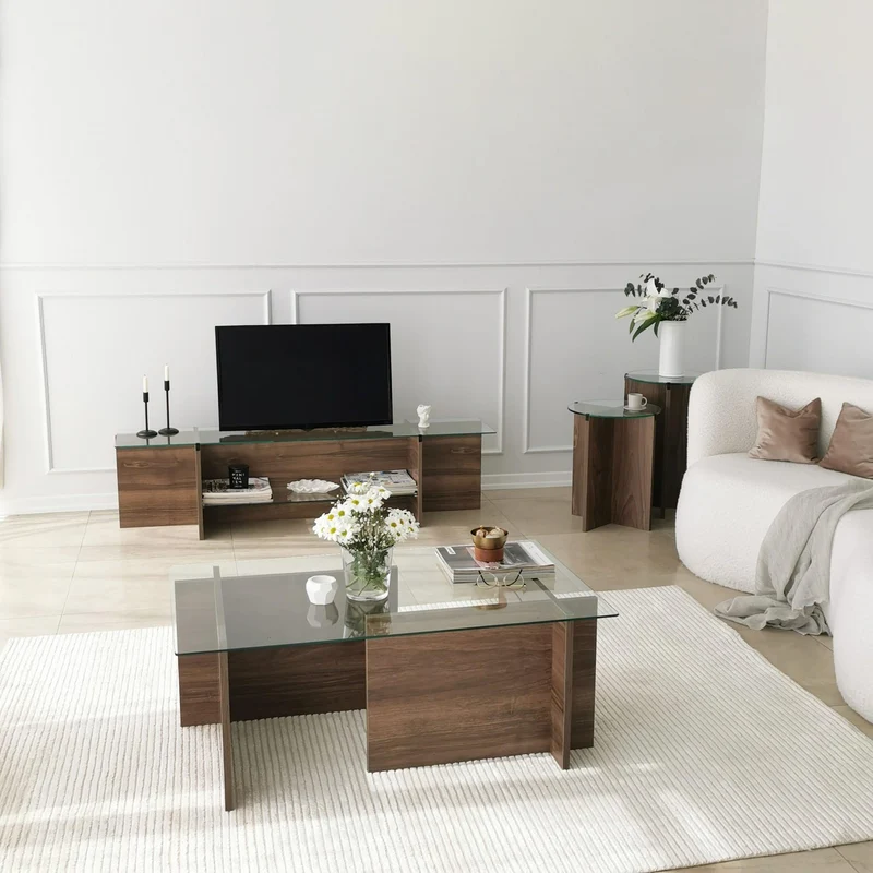 Emob - Table Basse Locelso | Verre trempé | Noyer