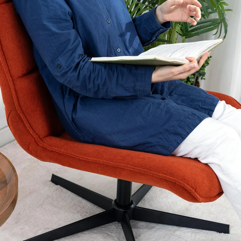 39F FURNITURE DREAM Fauteuil Moderne pivotant avec Assise en Tissu avec Fonction inclinable et Base en métal, Rouge - Orange, 63,5 x 85 x 93 cm