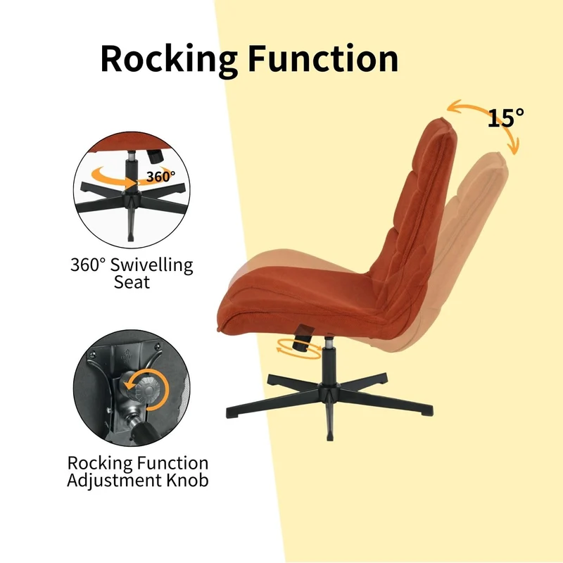 39F FURNITURE DREAM Fauteuil Moderne pivotant avec Assise en Tissu avec Fonction inclinable et Base en métal, Rouge - Orange, 63,5 x 85 x 93 cm