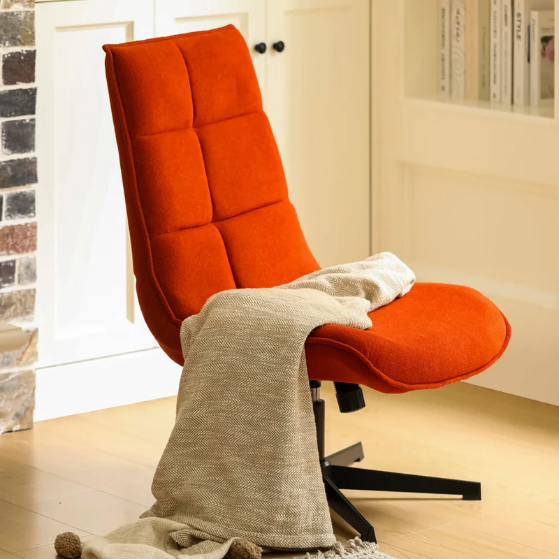 39F FURNITURE DREAM Fauteuil Moderne pivotant avec Assise en Tissu avec Fonction inclinable et Base en métal, Rouge - Orange, 63,5 x 85 x 93 cm