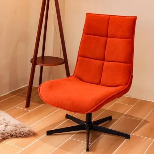 39F FURNITURE DREAM Fauteuil Moderne pivotant avec Assise en Tissu avec Fonction inclinable et Base en métal, Rouge - Orange, 63,5 x 85 x 93 cm