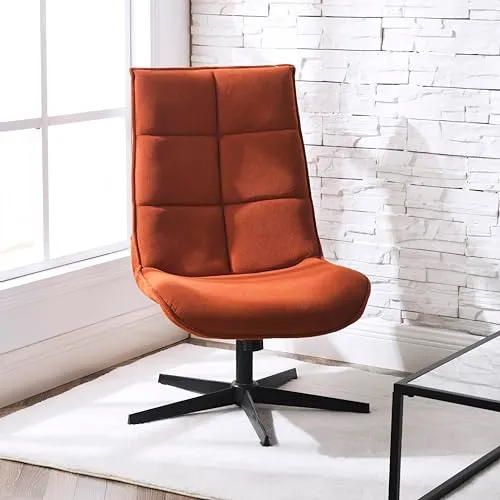 39F FURNITURE DREAM Fauteuil Moderne pivotant avec Assise en Tissu avec Fonction inclinable et Base en métal, Rouge - Orange, 63,5 x 85 x 93 cm