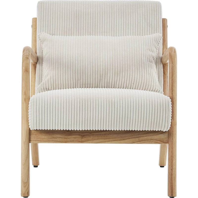 HOMIFAB Fauteuil en Bois et Velours côtelé Beige - Lanna