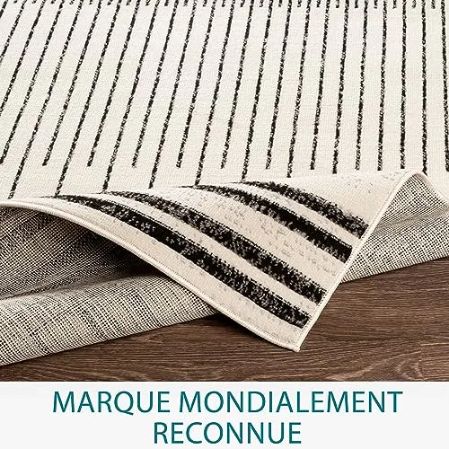 Livabliss Nairobi Tapis Géométrique Scandinave - Grand Tapis Salon, Salle à Manger, Chambre, Cuisine - Design Boheme Chic, Berbere Moderne, Poil Court 200x274 cm - Ivoire, Noir