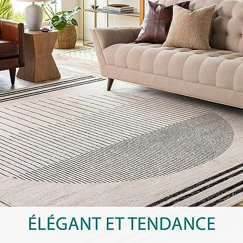 Livabliss Nairobi Tapis Géométrique Scandinave - Grand Tapis Salon, Salle à Manger, Chambre, Cuisine - Design Boheme Chic, Berbere Moderne, Poil Court 200x274 cm - Ivoire, Noir