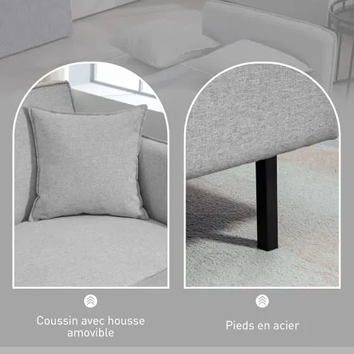 HOMCOM Canapé Convertible 3 Places canapé-lit 2 Places canapé clic-clac en Tissu Effet Lin avec Dossier réglable 2 Coussins lavables pour Salon, Chambre d'amis, Gris Clair