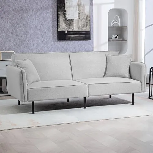 HOMCOM Canapé Convertible 3 Places canapé-lit 2 Places canapé clic-clac en Tissu Effet Lin avec Dossier réglable 2 Coussins lavables pour Salon, Chambre d'amis, Gris Clair