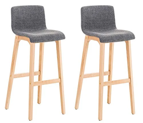 CLP Lot De 2 Tabourets De Bar Design avec Dossier Et Assise en Tissu I Piètement en Bois I Repose-Pieds I Hauteur Assise 77 cm, Couleur:Gris Clair