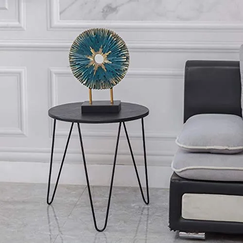 CAFIEDR Table Basse Table d'appoint Ronde Vintage, Panneaux de Particules laminés, métal, 60 cm x 60 cm x 56 cm