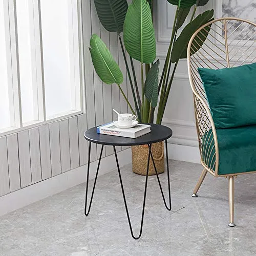 CAFIEDR Table Basse Table d'appoint Ronde Vintage, Panneaux de Particules laminés, métal, 60 cm x 60 cm x 56 cm