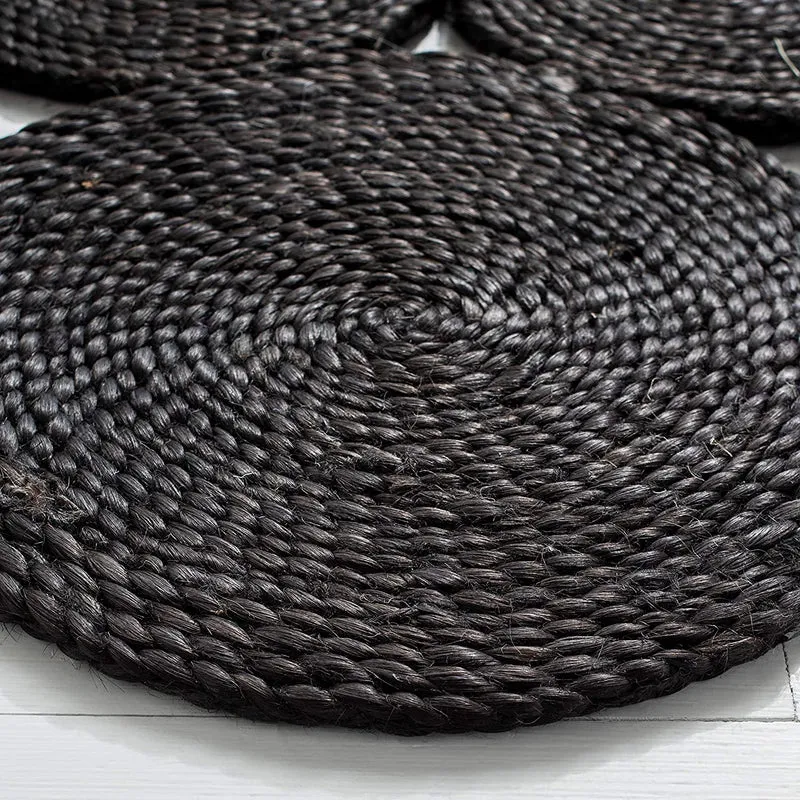 THE PIKKU INTERNATIONAL Tapis rond tressé à la main en jute - Tapis rustique pour salon, couloir, couloir, noir, 80 x 80 cm