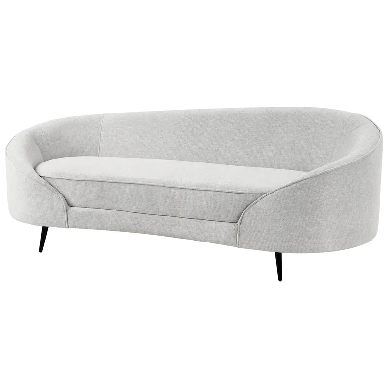Canapé Glamour en Tissu Forme Courbée Pieds Noirs en Métal Blanc Cassé Savar