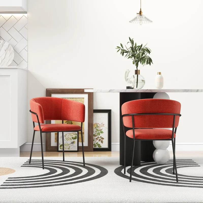 HOMCOM Lot de 2 chaises de Salle à Manger Chaise de Cuisine Pieds en Acier, Assise rembourrée, pour Salle à Manger, Salon, Cuisine, dim. 57L x 53l x 73H cm Orange