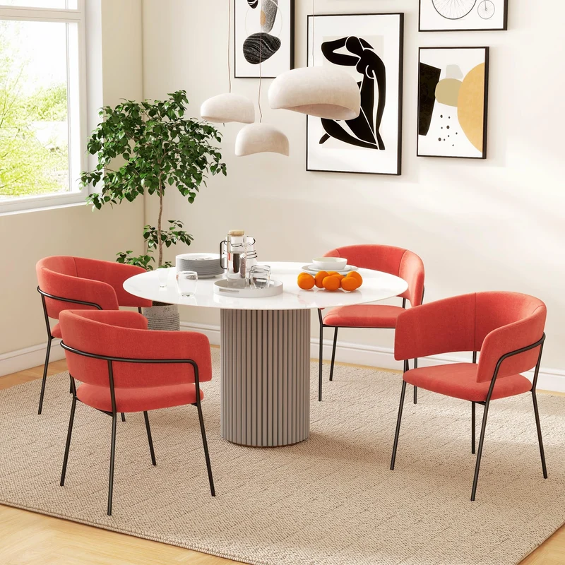HOMCOM Lot de 2 chaises de Salle à Manger Chaise de Cuisine Pieds en Acier, Assise rembourrée, pour Salle à Manger, Salon, Cuisine, dim. 57L x 53l x 73H cm Orange