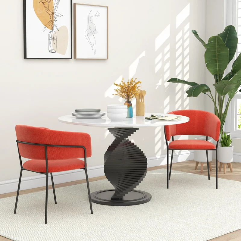 HOMCOM Lot de 2 chaises de Salle à Manger Chaise de Cuisine Pieds en Acier, Assise rembourrée, pour Salle à Manger, Salon, Cuisine, dim. 57L x 53l x 73H cm Orange