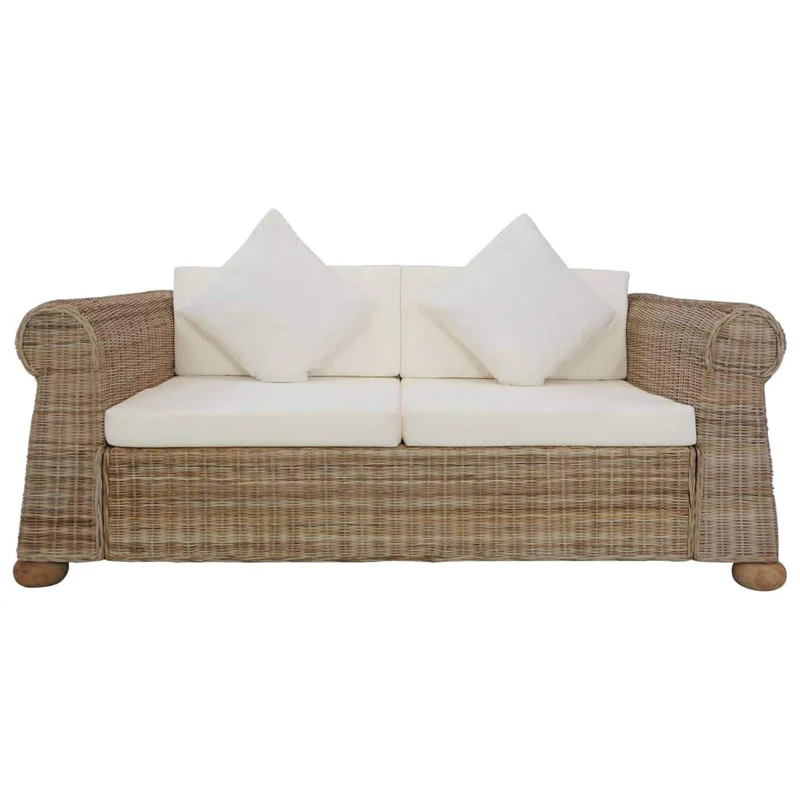 vidaXL Canapé à 2 Places avec Coussins Sofa de Salle de Séjour Meuble de Salon Maison Intérieur Canapé de Bureau Chambre Rotin Naturel