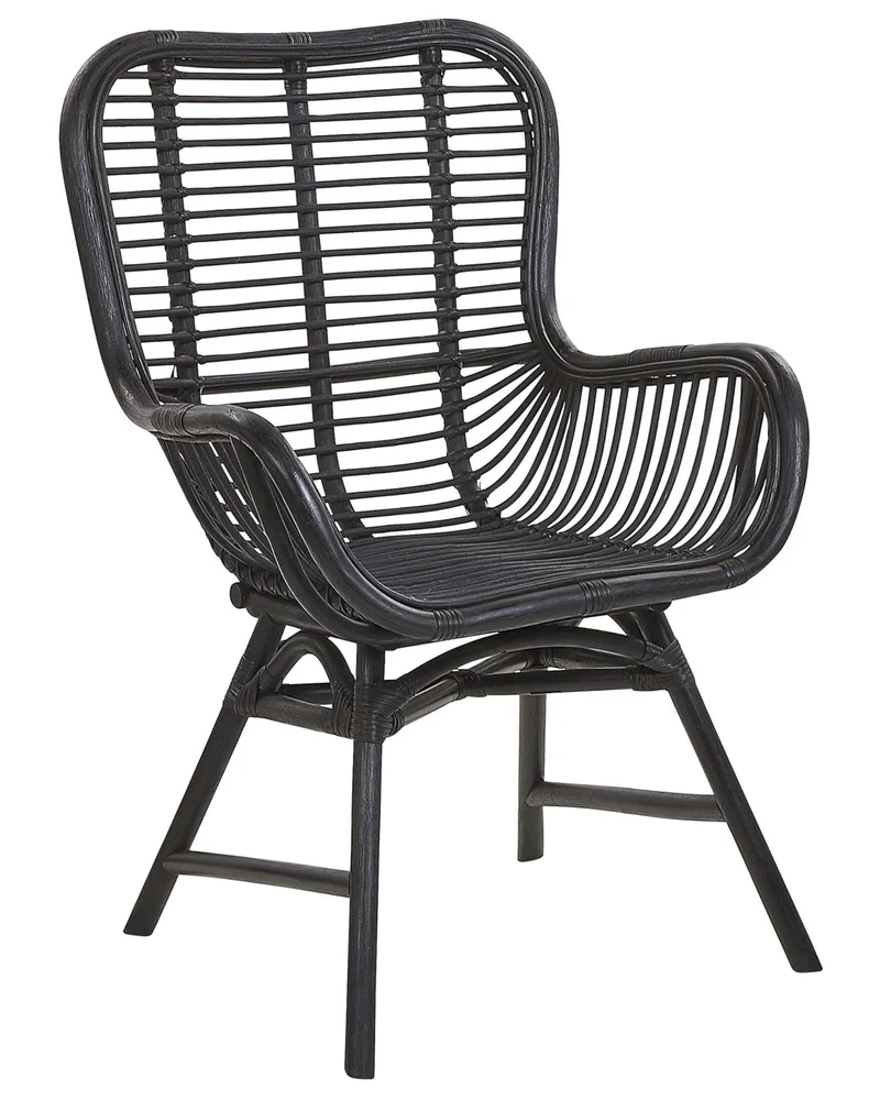 Chaise Fauteuil en Rotin Noir Confortable et très Décorative pour Chambre ou Salon au Style Boho et Rustique Beliani