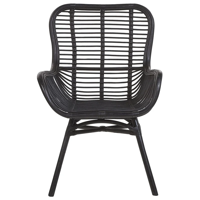 Chaise Fauteuil en Rotin Noir Confortable et très Décorative pour Chambre ou Salon au Style Boho et Rustique Beliani