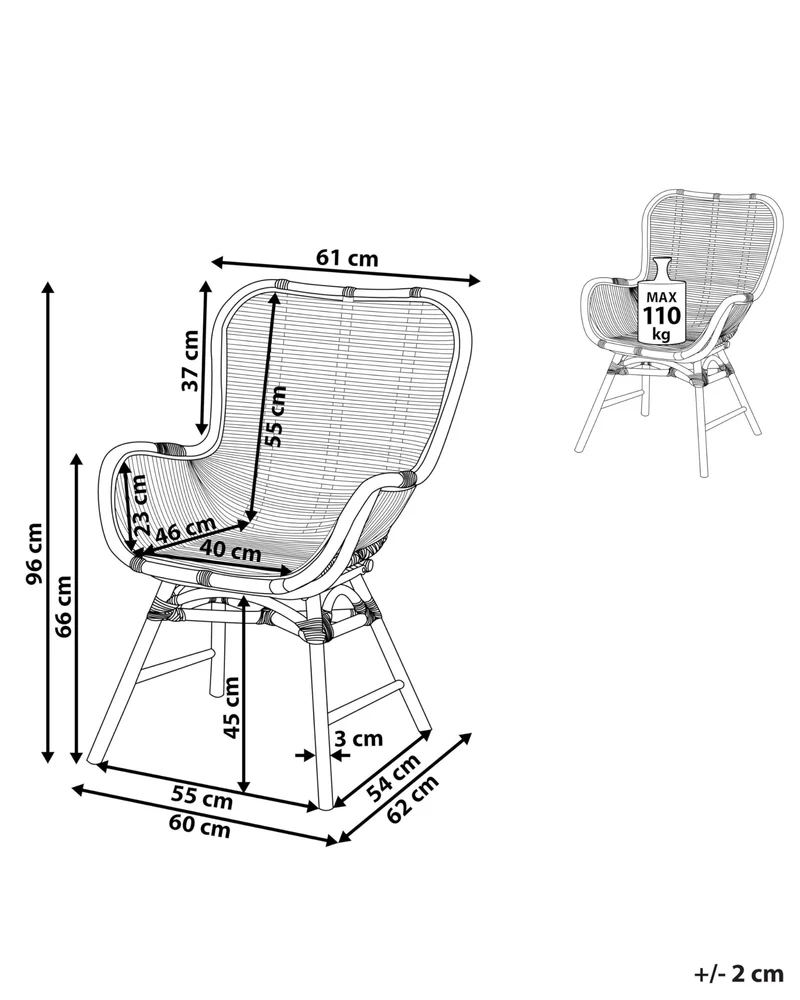 Chaise Fauteuil en Rotin Noir Confortable et très Décorative pour Chambre ou Salon au Style Boho et Rustique Beliani