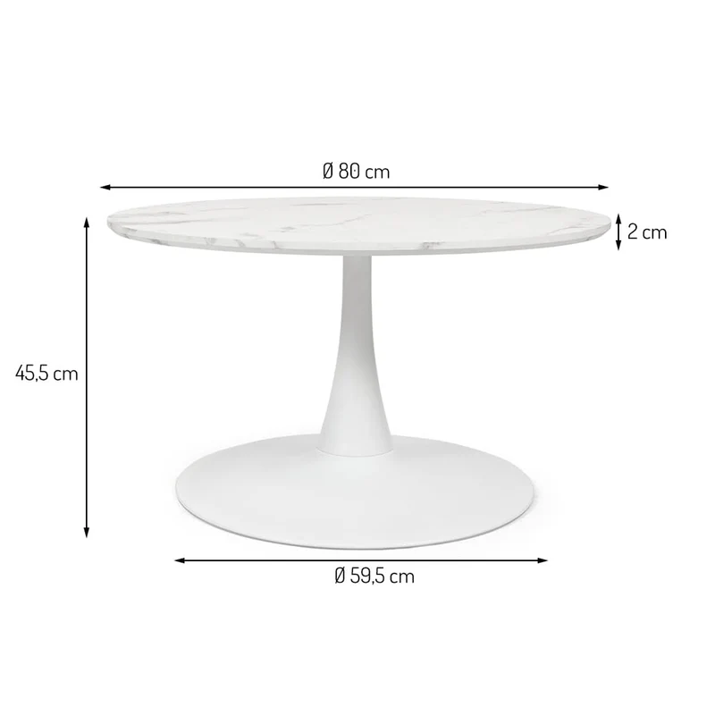 Milton & Oldbrook Table Basse Ø 80 cm Prague Aspect Marbre Blanc