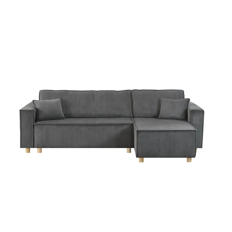 CONCEPT USINE - Canapé d'angle Convertible 4 Places en Velours Côtelé | Cosy Gris | Modulable Pratique | Design Contemporain | Lit 2 Places : Couchage 125x210 cm | Structure et Piètement Bois Massif