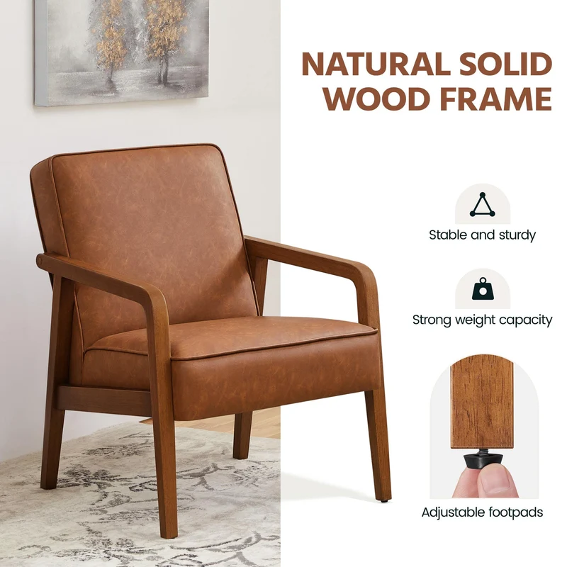 Yaheetech Fauteuil Salon Confortable Cadre Métal Fauteuils et Chaises pour Salon Siège Bien Rembouré 1/Marron Clair