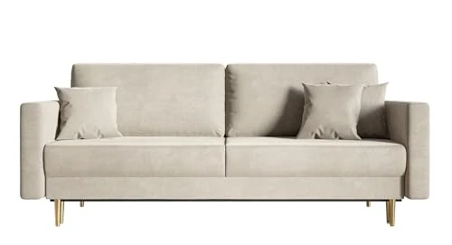 Selsey VALICO - Canapé Convertible - 3 Places - Velours hydrophobe - Beige