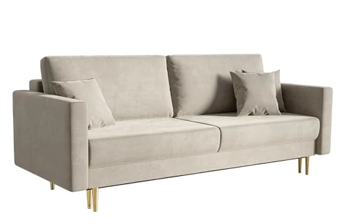 Selsey VALICO - Canapé Convertible - 3 Places - Velours hydrophobe - Beige