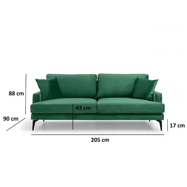 Menzzo Canapé 3 Places Narchis Velours Vert