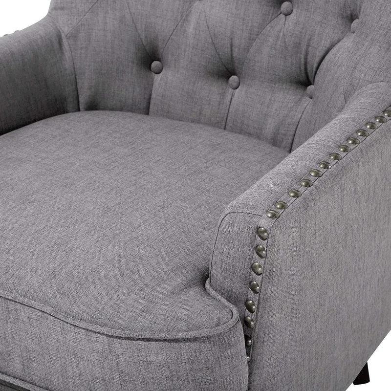 Fauteuil Chesterfield En Tissu Gris Clair Haut Dossier à Clous Pieds Courbes Viborg