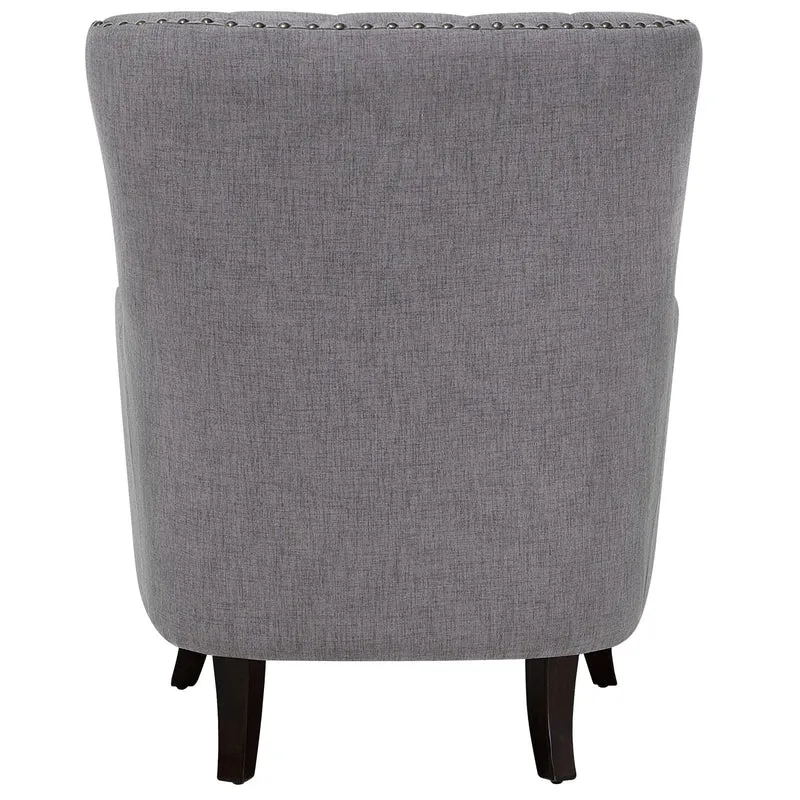 Fauteuil Chesterfield En Tissu Gris Clair Haut Dossier à Clous Pieds Courbes Viborg